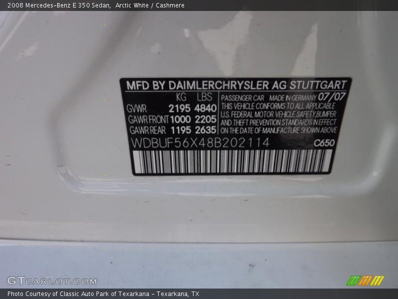 Arctic White / Cashmere 2008 Mercedes-Benz E 350 Sedan