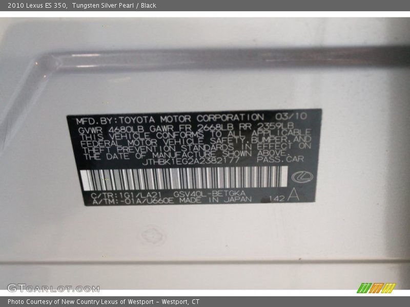 Tungsten Silver Pearl / Black 2010 Lexus ES 350