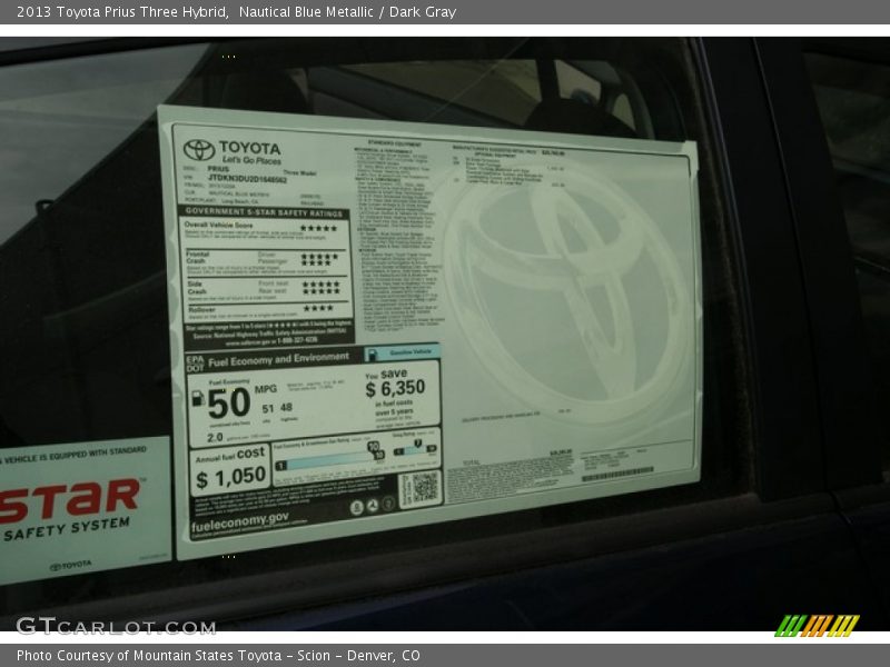 Nautical Blue Metallic / Dark Gray 2013 Toyota Prius Three Hybrid