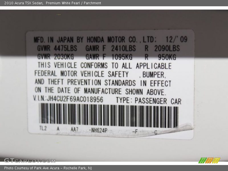 Premium White Pearl / Parchment 2010 Acura TSX Sedan