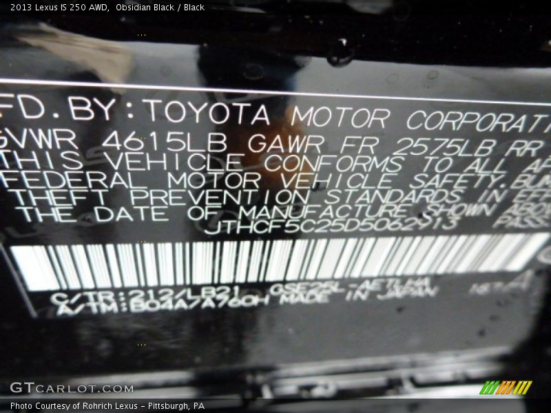 Obsidian Black / Black 2013 Lexus IS 250 AWD