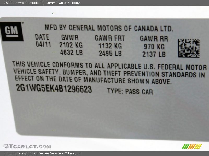 Summit White / Ebony 2011 Chevrolet Impala LT