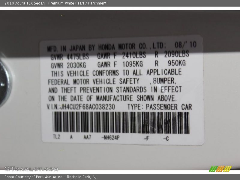 Premium White Pearl / Parchment 2010 Acura TSX Sedan