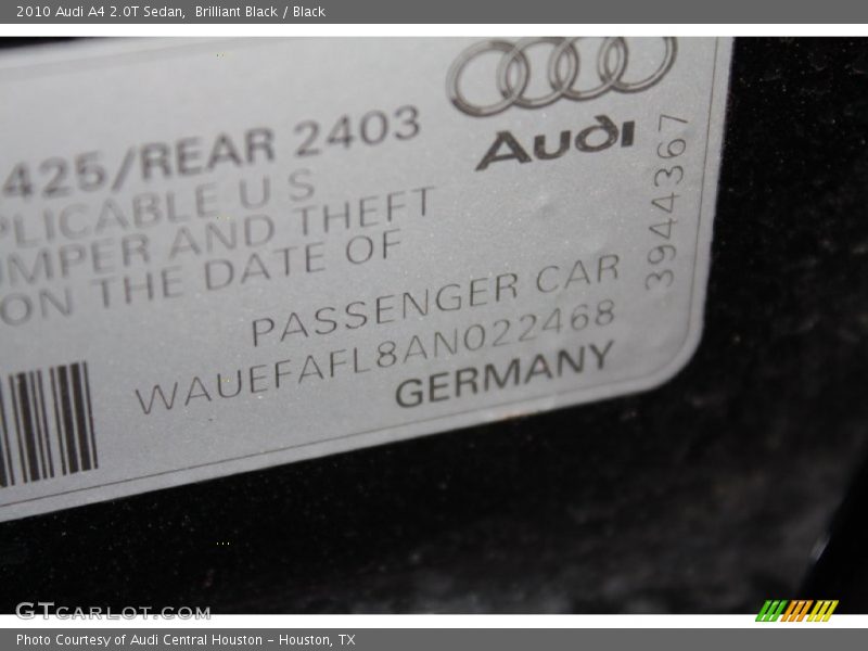 Brilliant Black / Black 2010 Audi A4 2.0T Sedan