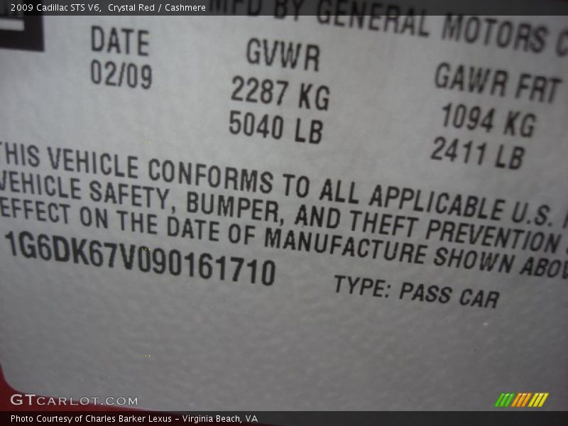 Crystal Red / Cashmere 2009 Cadillac STS V6