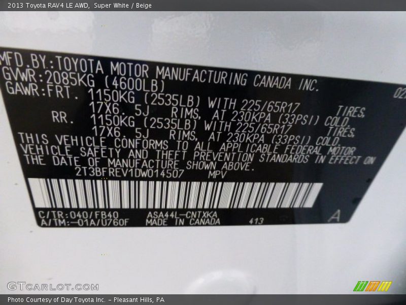 Super White / Beige 2013 Toyota RAV4 LE AWD