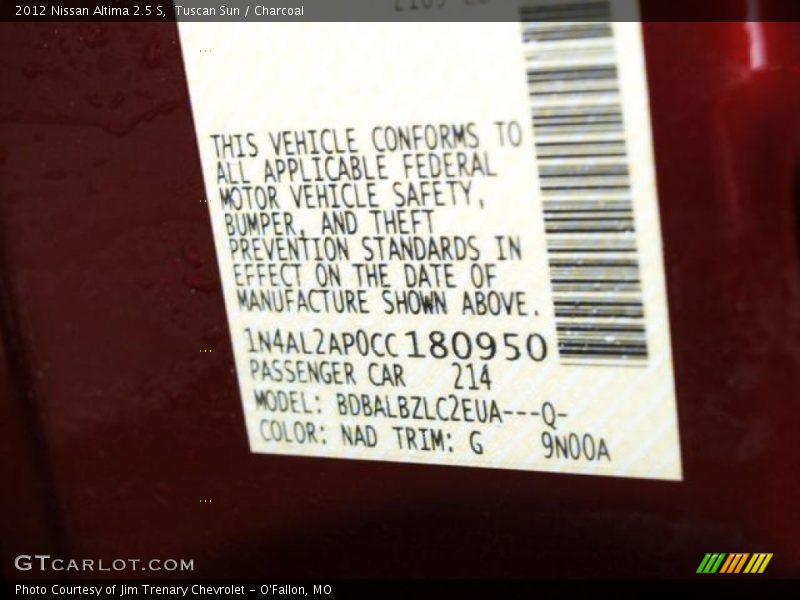 Tuscan Sun / Charcoal 2012 Nissan Altima 2.5 S