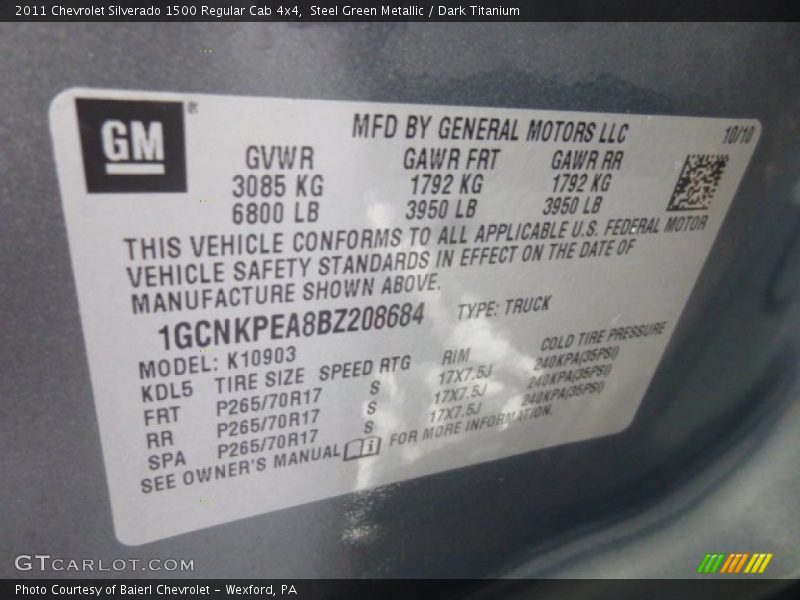 Steel Green Metallic / Dark Titanium 2011 Chevrolet Silverado 1500 Regular Cab 4x4