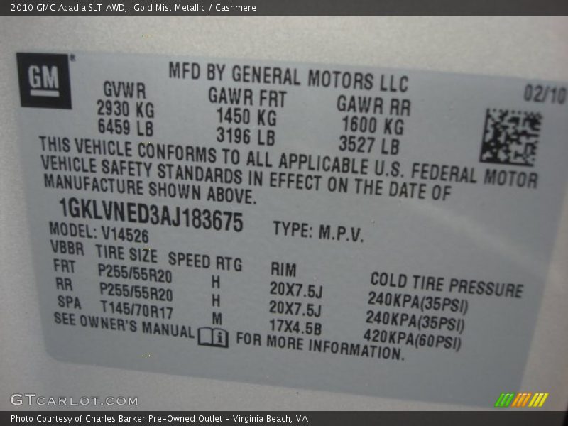 Gold Mist Metallic / Cashmere 2010 GMC Acadia SLT AWD