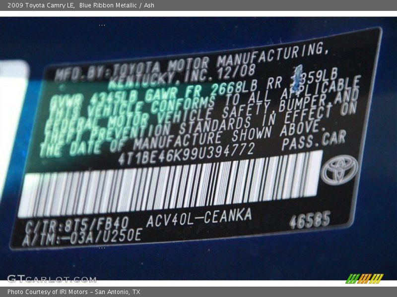 Blue Ribbon Metallic / Ash 2009 Toyota Camry LE