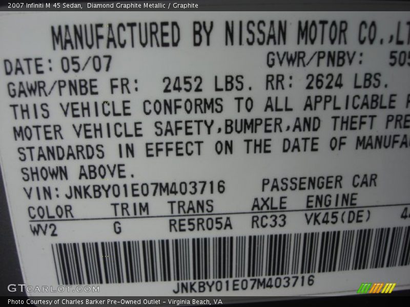 Diamond Graphite Metallic / Graphite 2007 Infiniti M 45 Sedan