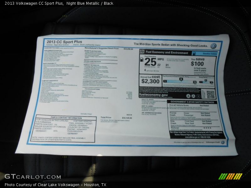  2013 CC Sport Plus Window Sticker