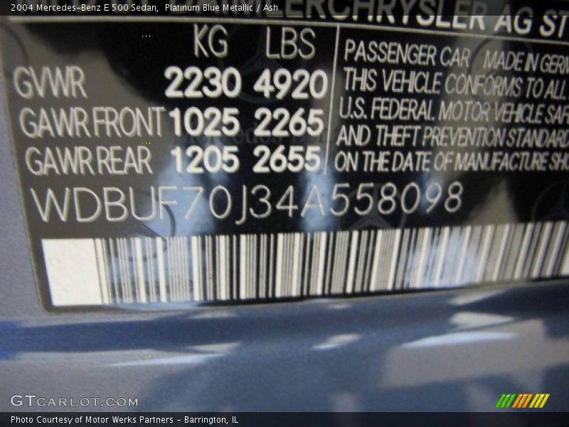 Platinum Blue Metallic / Ash 2004 Mercedes-Benz E 500 Sedan