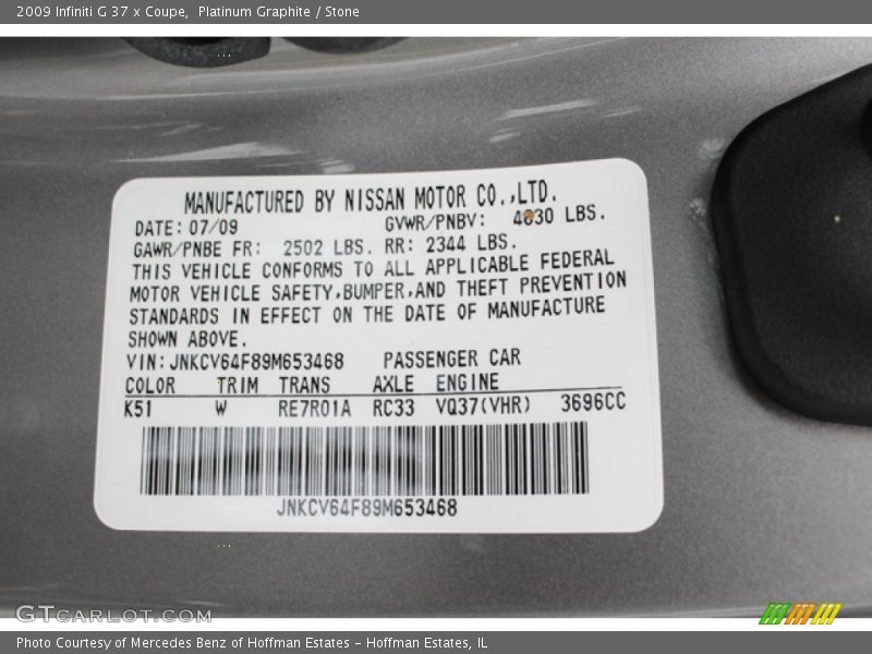 Platinum Graphite / Stone 2009 Infiniti G 37 x Coupe