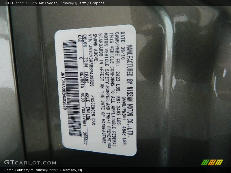 Smokey Quartz / Graphite 2011 Infiniti G 37 x AWD Sedan