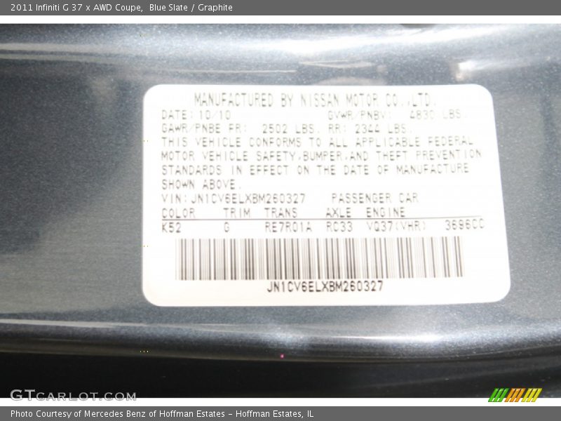 Blue Slate / Graphite 2011 Infiniti G 37 x AWD Coupe