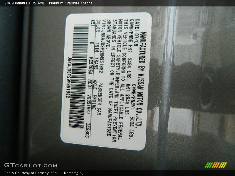 2009 EX 35 AWD Platinum Graphite Color Code K51