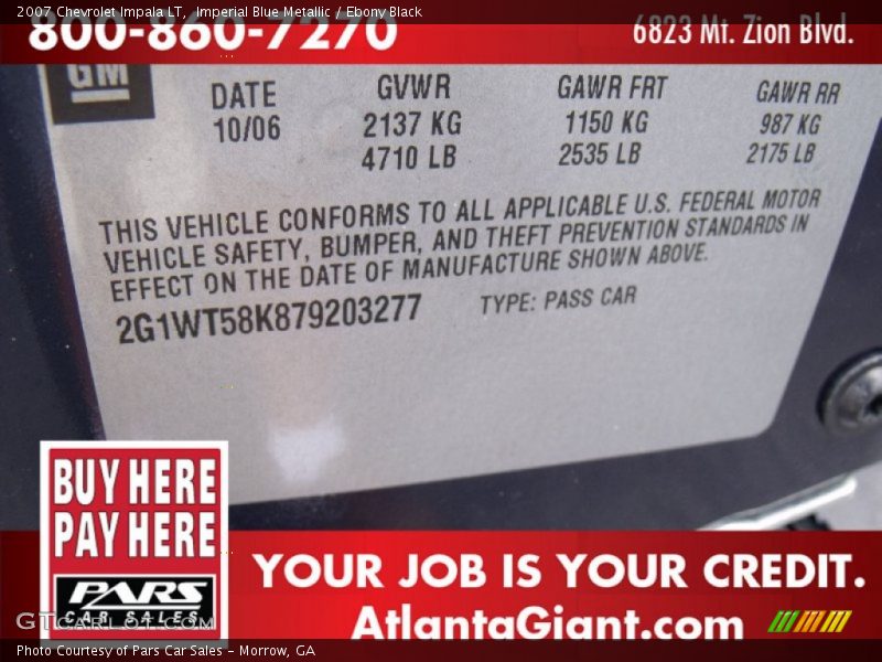 Imperial Blue Metallic / Ebony Black 2007 Chevrolet Impala LT