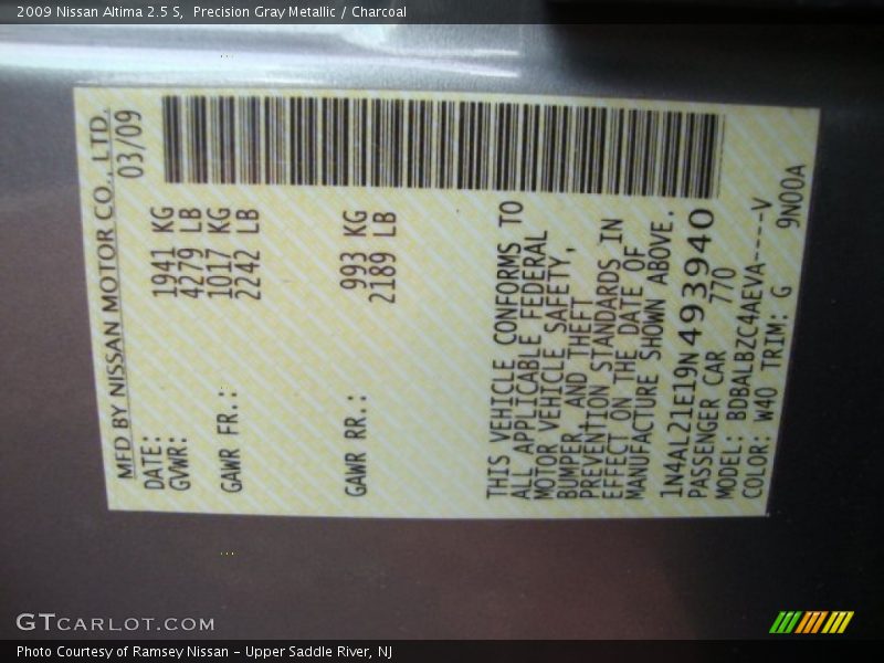 Precision Gray Metallic / Charcoal 2009 Nissan Altima 2.5 S