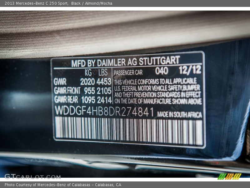 Black / Almond/Mocha 2013 Mercedes-Benz C 250 Sport