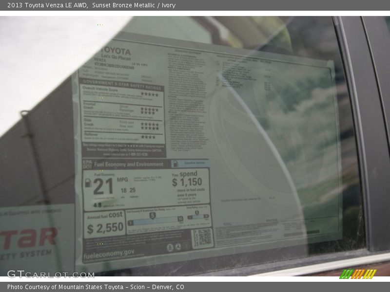  2013 Venza LE AWD Window Sticker
