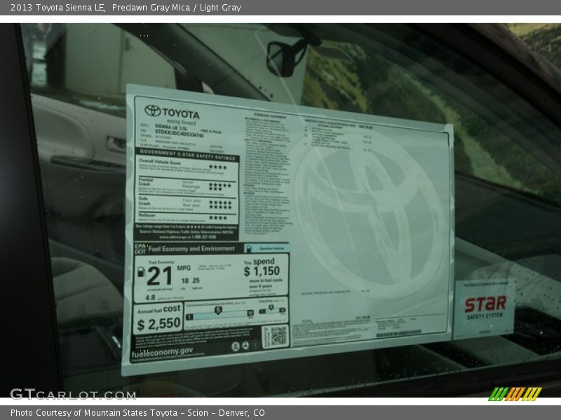 Predawn Gray Mica / Light Gray 2013 Toyota Sienna LE