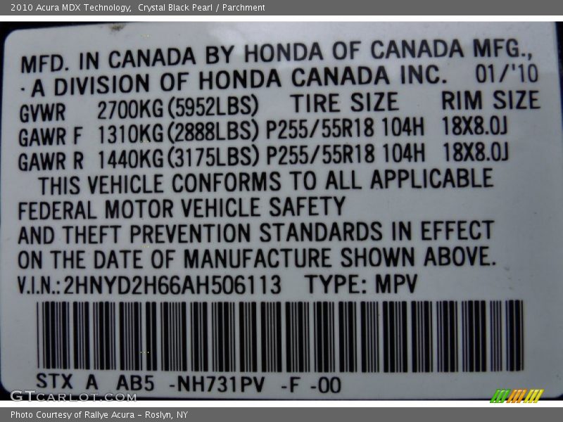 Crystal Black Pearl / Parchment 2010 Acura MDX Technology