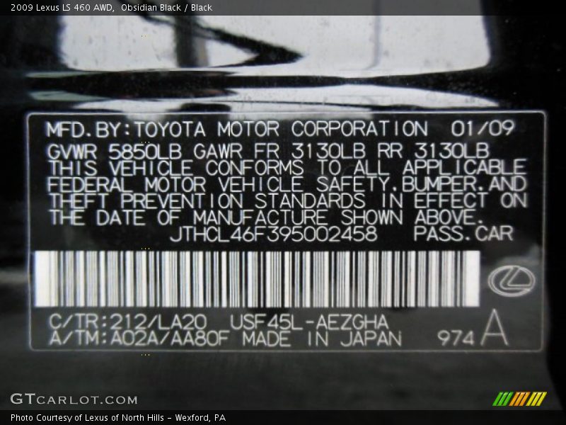 2009 LS 460 AWD Obsidian Black Color Code 212