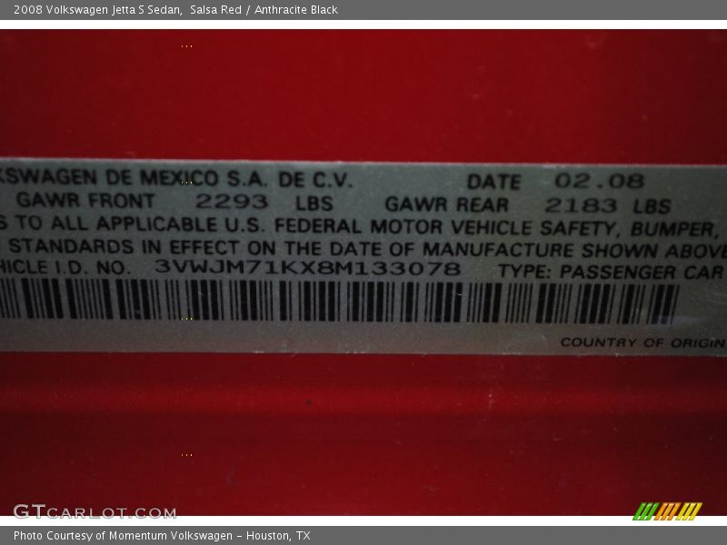 Salsa Red / Anthracite Black 2008 Volkswagen Jetta S Sedan