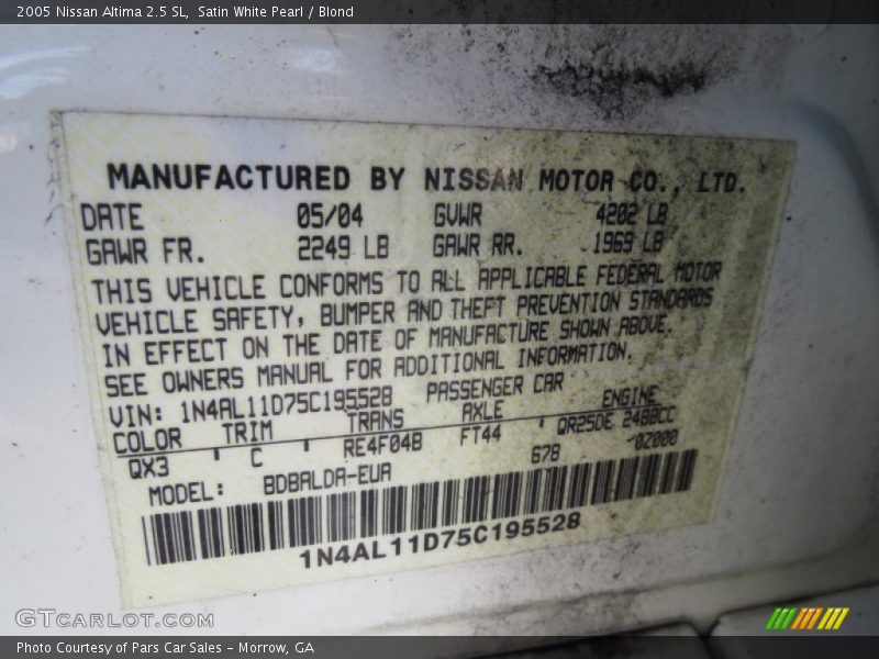Satin White Pearl / Blond 2005 Nissan Altima 2.5 SL