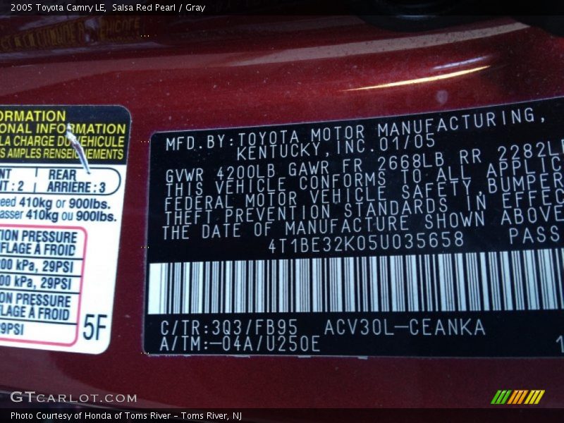 2005 Camry LE Salsa Red Pearl Color Code 3Q3