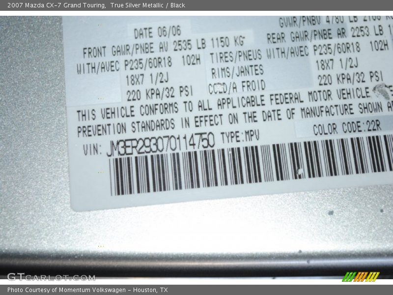 True Silver Metallic / Black 2007 Mazda CX-7 Grand Touring