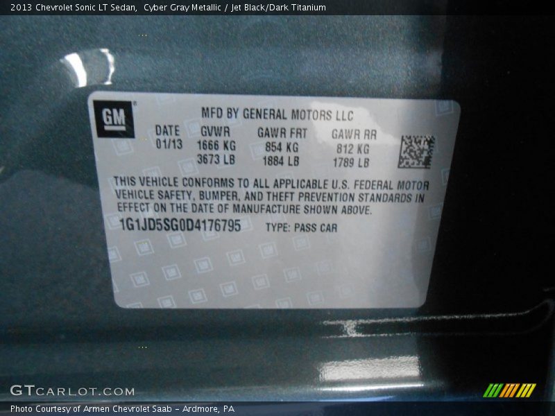 Cyber Gray Metallic / Jet Black/Dark Titanium 2013 Chevrolet Sonic LT Sedan