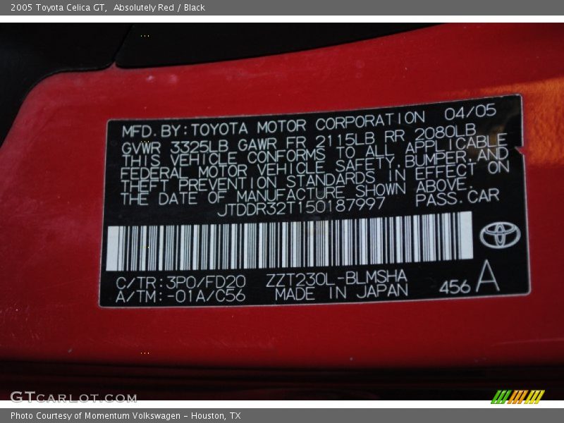 Absolutely Red / Black 2005 Toyota Celica GT