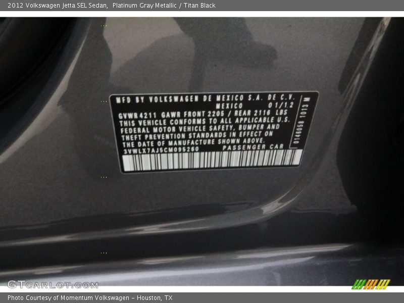 Platinum Gray Metallic / Titan Black 2012 Volkswagen Jetta SEL Sedan