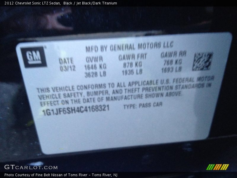 Black / Jet Black/Dark Titanium 2012 Chevrolet Sonic LTZ Sedan