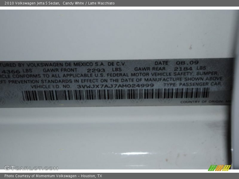 Candy White / Latte Macchiato 2010 Volkswagen Jetta S Sedan