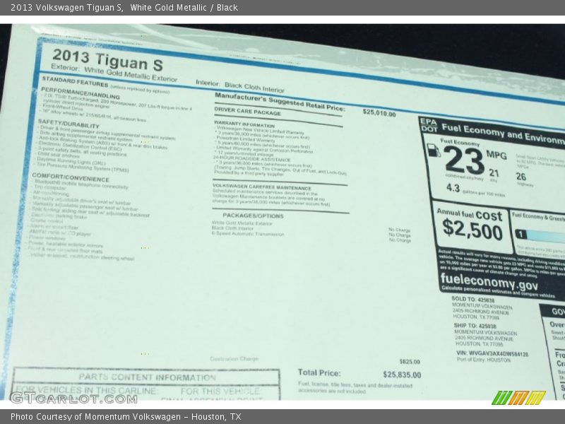 White Gold Metallic / Black 2013 Volkswagen Tiguan S