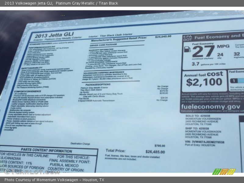 Platinum Gray Metallic / Titan Black 2013 Volkswagen Jetta GLI