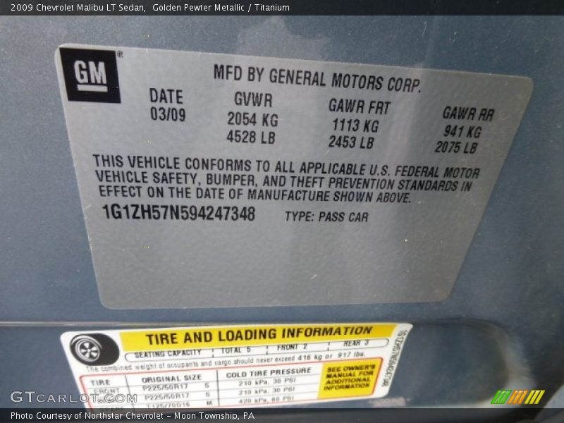 Golden Pewter Metallic / Titanium 2009 Chevrolet Malibu LT Sedan
