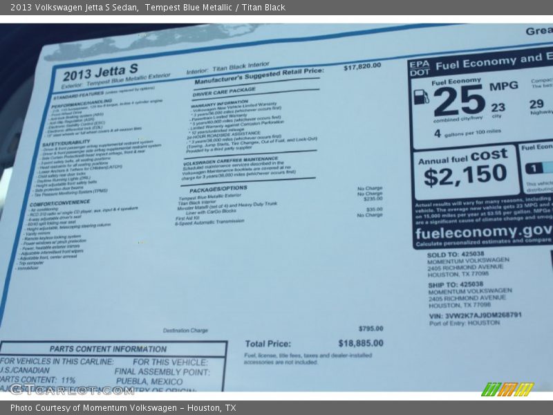 Tempest Blue Metallic / Titan Black 2013 Volkswagen Jetta S Sedan
