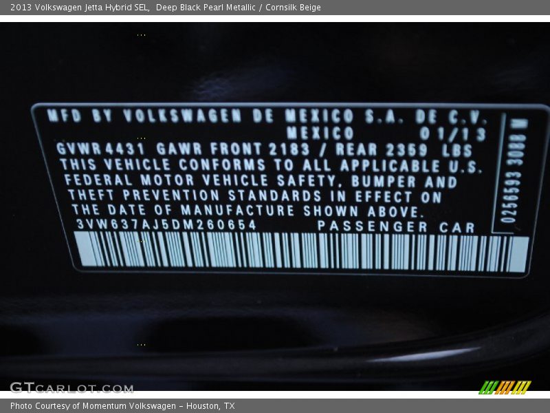 Deep Black Pearl Metallic / Cornsilk Beige 2013 Volkswagen Jetta Hybrid SEL