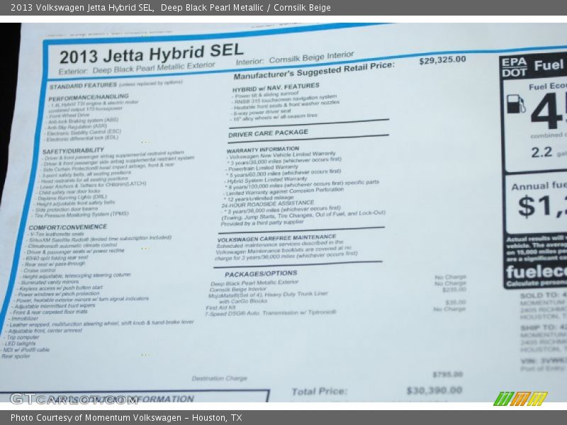 Deep Black Pearl Metallic / Cornsilk Beige 2013 Volkswagen Jetta Hybrid SEL
