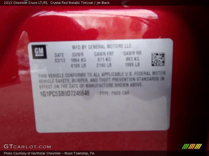 Crystal Red Metallic Tintcoat / Jet Black 2013 Chevrolet Cruze LT/RS