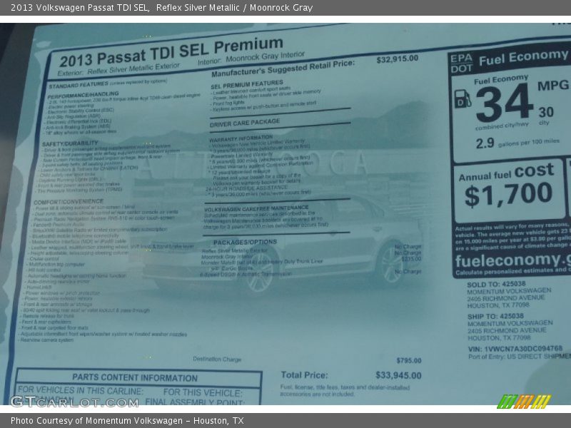 Reflex Silver Metallic / Moonrock Gray 2013 Volkswagen Passat TDI SEL