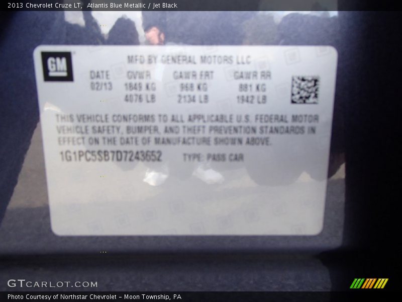 Atlantis Blue Metallic / Jet Black 2013 Chevrolet Cruze LT
