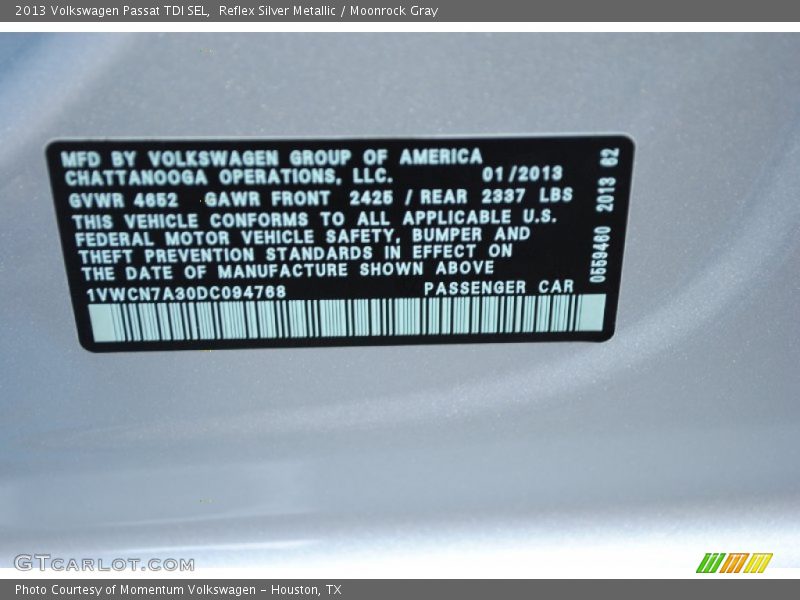 Reflex Silver Metallic / Moonrock Gray 2013 Volkswagen Passat TDI SEL