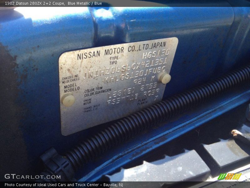 Info Tag of 1982 280ZX 2+2 Coupe