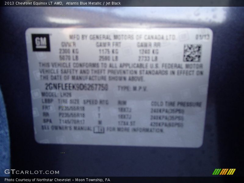 Atlantis Blue Metallic / Jet Black 2013 Chevrolet Equinox LT AWD