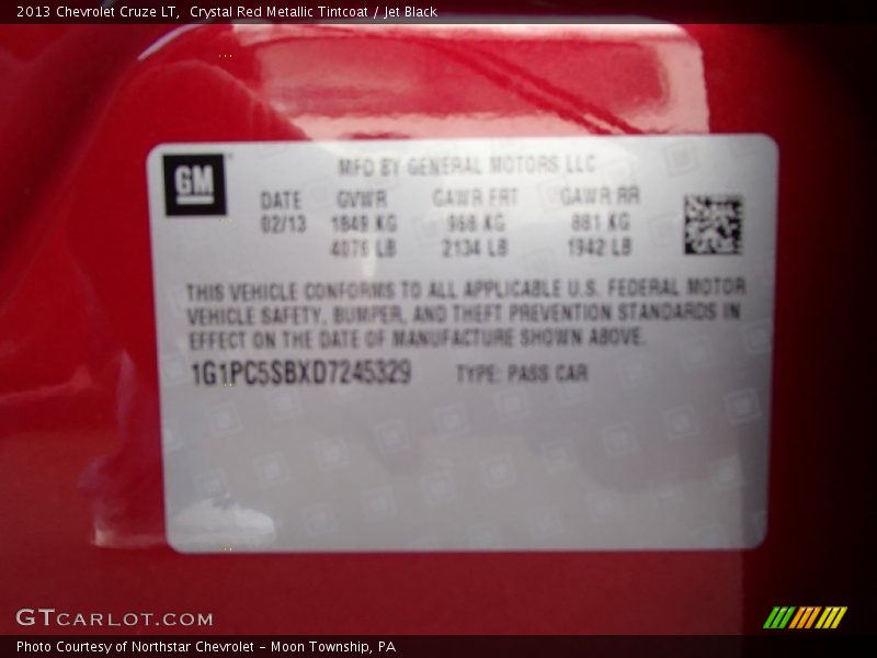 Crystal Red Metallic Tintcoat / Jet Black 2013 Chevrolet Cruze LT